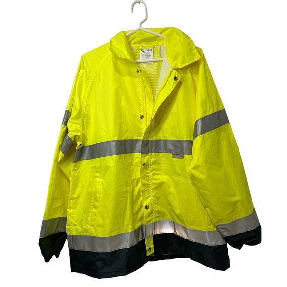ANSI‎ Class E Rain Jacket Yellow Collapsible Hood Scotchlite Reflective 107-2015 - Picture 1 of 7
